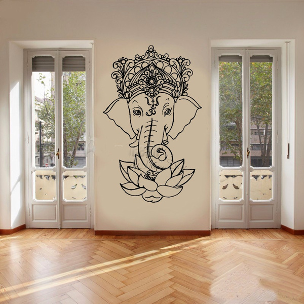 Elephant Buddha Yoga Mandala Lotus Flower Wall Stickers Vinyl Wall Decals Home D 