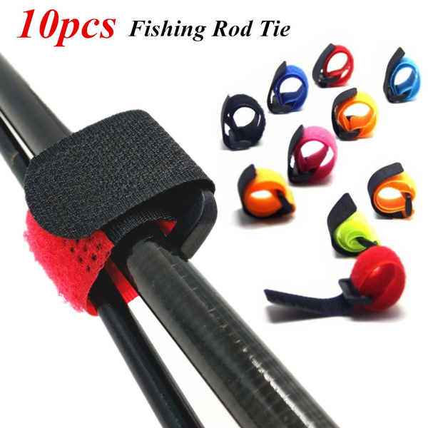 10pcs Reusable Fishing Rod Tie Holder Strap Suspenders Fastener Hook Loop  Cable Cord Ties Belt Fishing Tackle Box Accessories( Color Random)