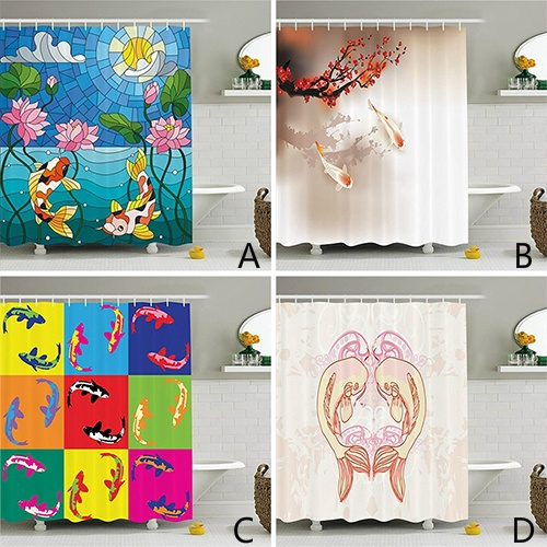 Koi Fish Shower Curtain Stained Glass, Fish Bathroom Accessories Sets
