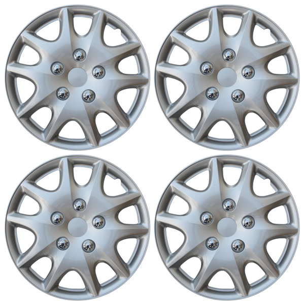 4 pc NEW Universal HubCaps ABS Silver 15" Inch Wheel Cover Hub Caps Covers Cap 