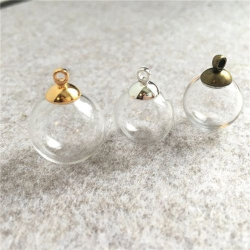 20sets 18mm Empty Glass globe Ball Charms pendants vials orbs Bottles silver cap 