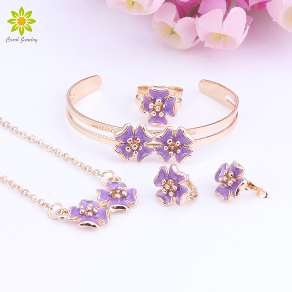 Baby Kids Children Girl Jewelry Sets Gold Plated Cute Flower Pendant  Necklace Bracelet Earrings Adjustable Ring