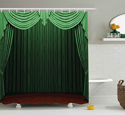 Green Decor Shower Curtain Art Theme Pattern Stage Of The Theatre Ilration Print Fabric Bathroom Set With Hooks 66x72 Inches Extra Long Lime Hunter Wish Green Decor Shower Curtain Art Theme, Lime Green Shower Curtain Set