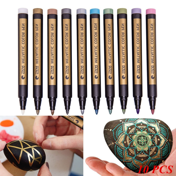 Websa_ Home & Garden Websad_10 Pcs Assorted Colored Metallic Permanent Paint Markers Pens Metallic Marker Pens