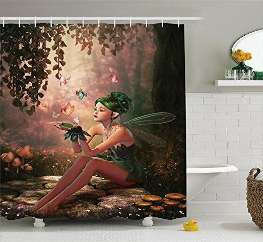 Fairy Shower Curtain Girl With Wings, Fairy Shower Curtain