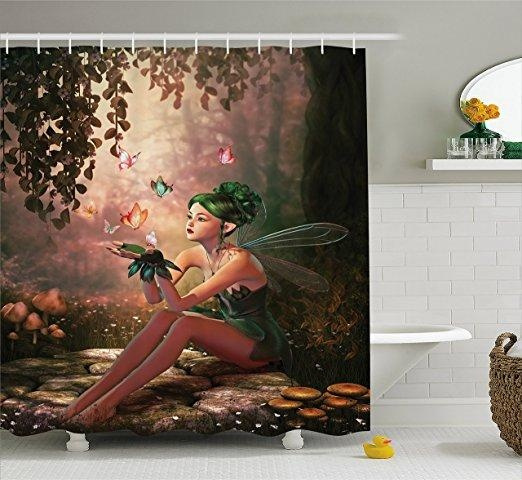 Fairy Shower Curtain Girl With Wings And Erflies Digital Composition Computer Graphics Elven Creature Fabric Bathroom Decor Set Hooks 66x72 Inches Multicolor Wish Fairy Shower Curtain Girl With Wings, Fairy Shower Curtain