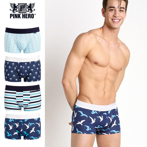 PINK HERO Mens Underwear Boxer Briefs Shorts Bulge Ocean Cotton Underpant 4color