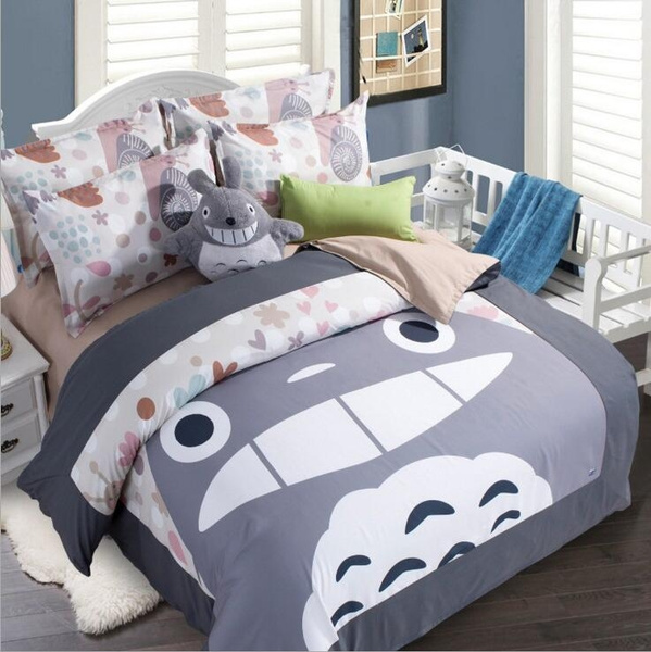 Judy Dre Am Anime My Neighbor Totoro Bedding Set 4pcs Gray Bedding Sets Cartoon 3 Piece Bedding Set Duvet Cover Sets Wish