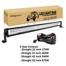 Willpower Tri Row 7D LED Light Bar 22inch/32inch/42inch/52inch LED Bars Flood Spot Combo Supper Bright for Off road Jeep Truck 4WD SUV Car Driving Fog lamp With Wiring Harness Cable Kit