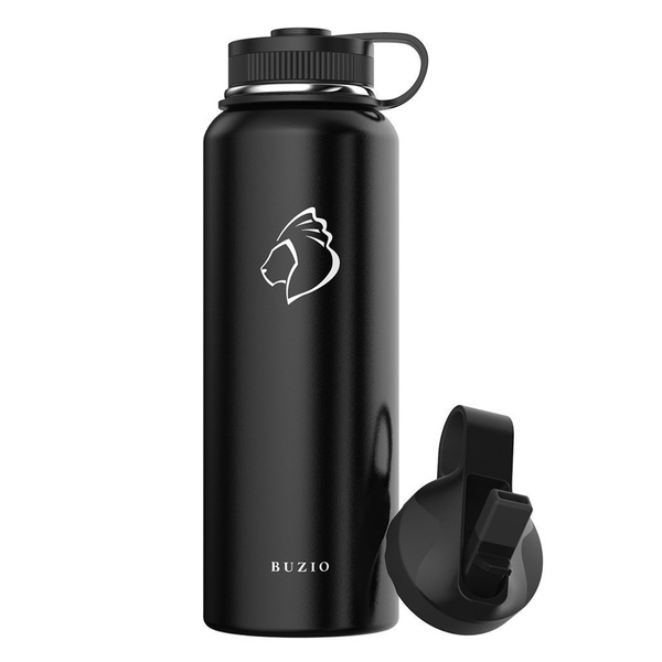 Stainless Steel Water Bottle (Cold for 48 Hrs, Hot for 24 Hrs), Buzio 40 oz  Vacuum Insulated Water Bottle with Straw Lid and Flex Cap (Double Wall,  Wide Mouth, BPA Free, Leak