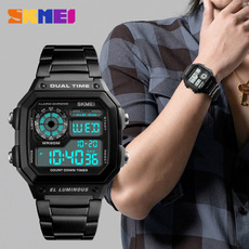SKMEI Men Sports Watch Count Down Waterproof Watch Stainless Steel Fashion Digital Wristwatch Male Clock