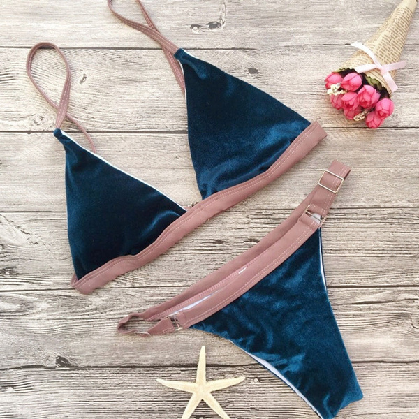 Zaful blue cheap velvet bikini