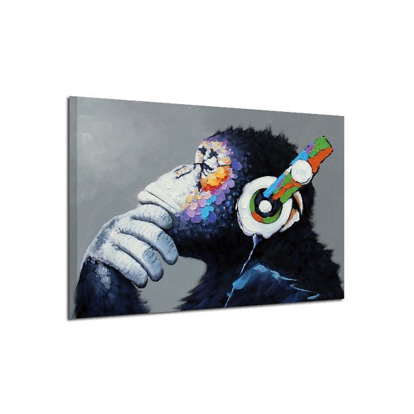 Frameless Hd Dj Music Chimpanzee Gorilla Wall Art Canvas Oil Painting Picture Print Posters Mural Home Living Room Wall Decor Watercolor Wish