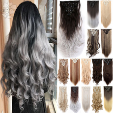 Women Real Silky Soft Fashion Full Head Clip in Hair Extensions Straight/Curly Wavy Long Hair 8Pcs/Set