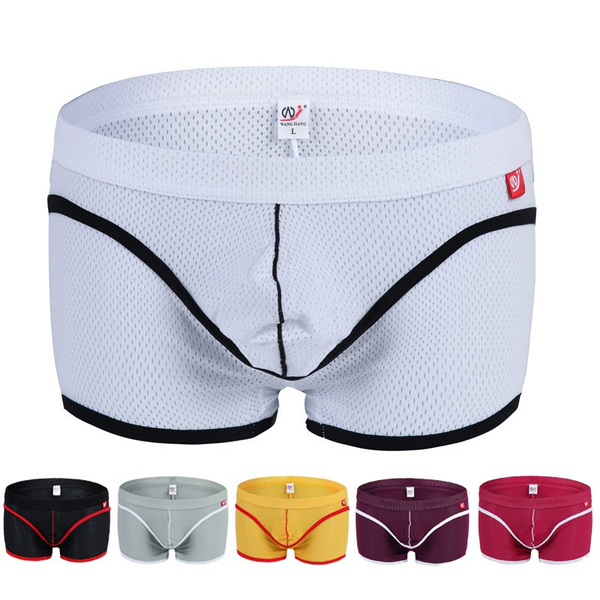 White Sexy Men Underwear Transparent Breathing Holes Boxer Briefs