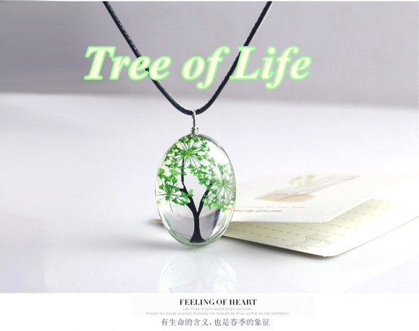 Creative Lifelike 7 Colors Tree Of Life Oval Shape Pendant Necklaces ...