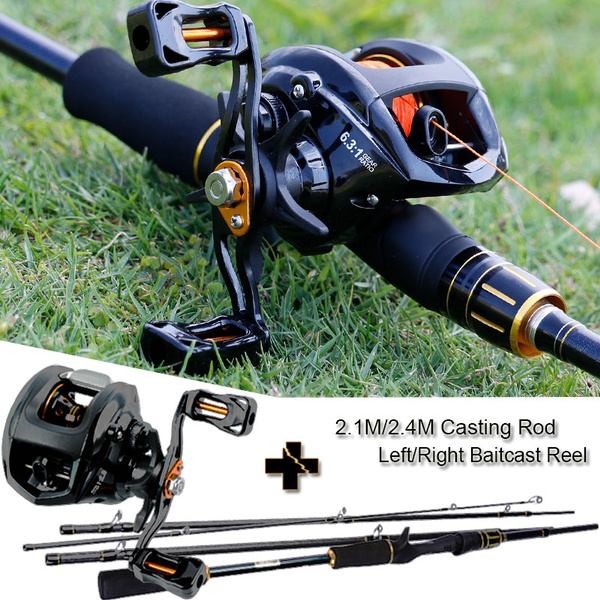 Sougayilang 2.1m/2.4M Casting Fishing Rod Reel Combos with 4 Section Baitcaster  Rod and 13BB Casting Reel