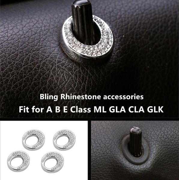 Fit for Mercedes Benz Car Interior Bling Accessories A B E Class ML GLA CLA GLK Car Door Lock Pull Rod Bolt 3D Rhinestone Decals Cover Silver