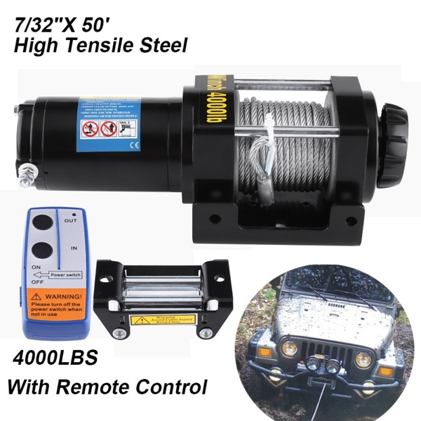 12V 4000lbs Electric Recovery Winch Kit Wireless Remote Truck Tow