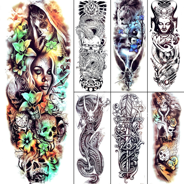Sad Mask Woman Watercolor Tattoos Full Arm Party Large Temporary Tattoo  Stickers 3D Self Adhesive Sexy Witch Tattoo Arm Sleeve | Wish