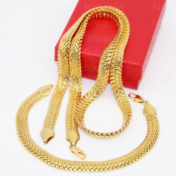 18K Yellow Gold Filled Snake Bone Necklace/Bracelet Set S-144