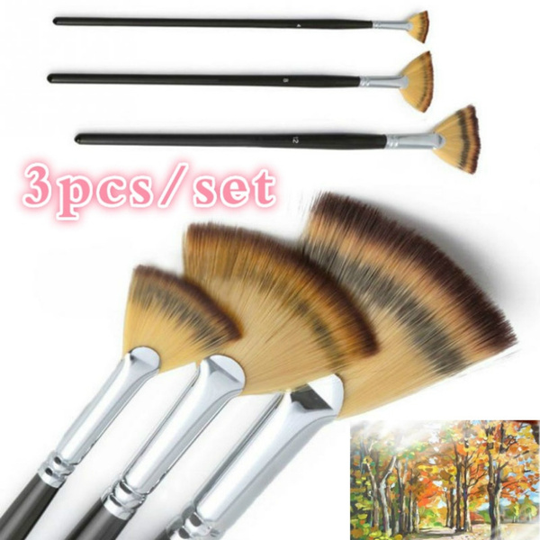 New Fan Brush Pen Set Wooden Handle Acrylic Water Oil Painting Artist Brushes FO 