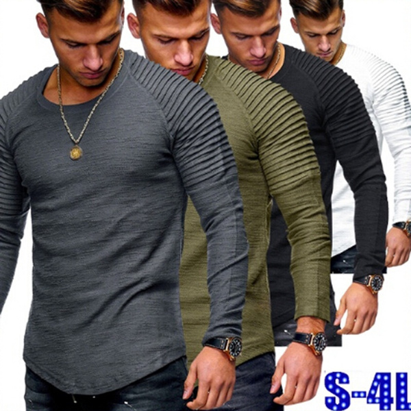 Men Long Sleeve Fashion Slim Bodycon Casual Street Style T Shirt Top S ...