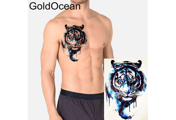 Blue Water Color King Tiger Temporary Tattoo For Men HTH196 Boy Body Art  Arm Tatto Chest Fake Waterproof Flash Tattoo Stickers | Wish
