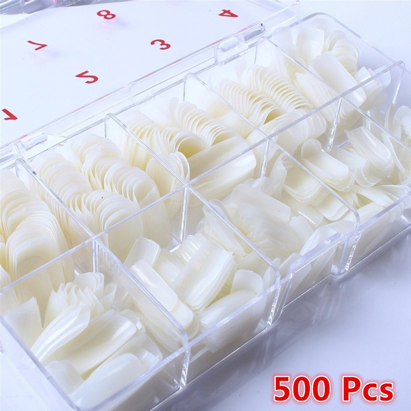 500 Pcs Fake French Nail Tips White Clear Stiletto False Gel Pointy Art Acrylic