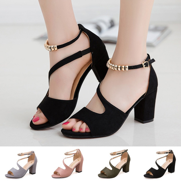 Size 34-40 Women Summer Fashion Peep Toe Bow Chunky High Heel Sandals ...