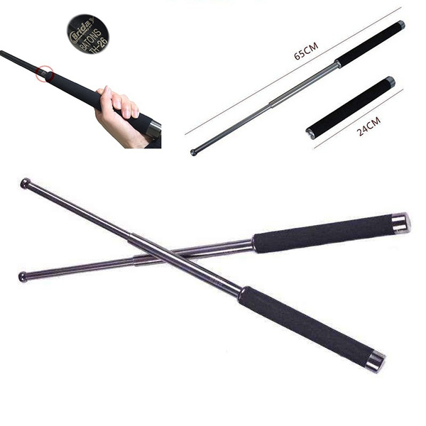 26 Inch Expandable Baton with Manual & Nylon Pouch Black Steel Retractable Stick  Self Defense Weapon Suitable In Bag