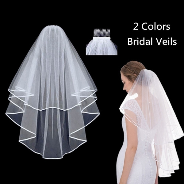 White Veil Short Tulle With Comb Wedding Veils