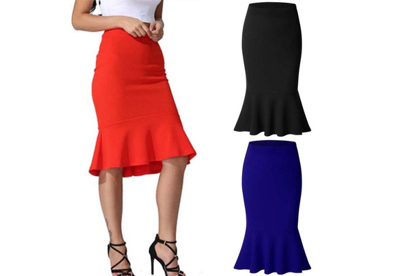 Summer Fishtail Skirt Lady High Waist Mermaid Skirt Solid Color Office Wear  Skirts Women Fashion Plus Size Skirts