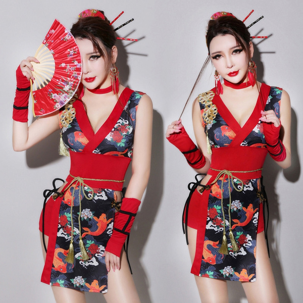 Retro Dj Cheongsam Costumes Sexy Adult Leading Dance Clothes Cosplay Geisha Clothing