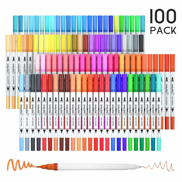Newest 100 Color Dual Tip Brush Pens Fine liners Marker Pens Water Based  Ink Drawing Sketch Art Markers with Round Gift Package