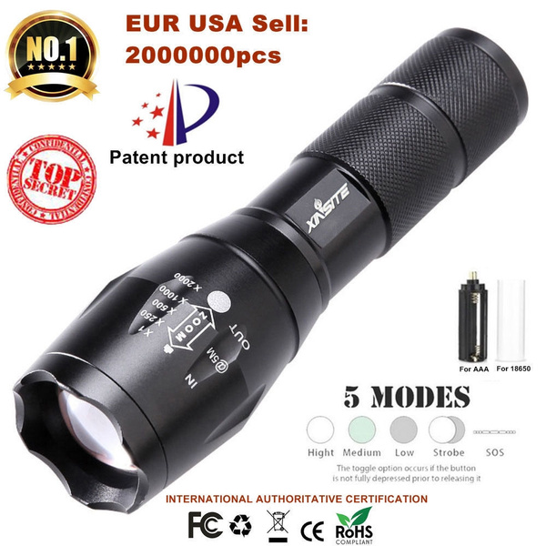 CREE T6 LED Flashlight Torch 50000LM Zoomable 5-Mode for 18650 KY