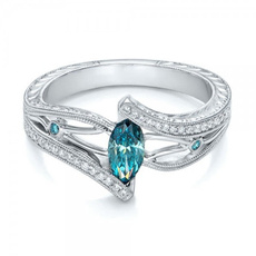 Women's luxury sea blue ring bridal wedding engagement ring engagement ring fashion accessories Size: 5 6 7 8 9 10 11