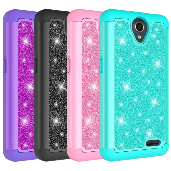 For ZTE Maven 3 AT T ZTE Overture 3 ZTE ZFive 2 LTE Case Glitter Bling Girls Wome Design PC Silicone Leather Dual Layer Heavy Duty Protective