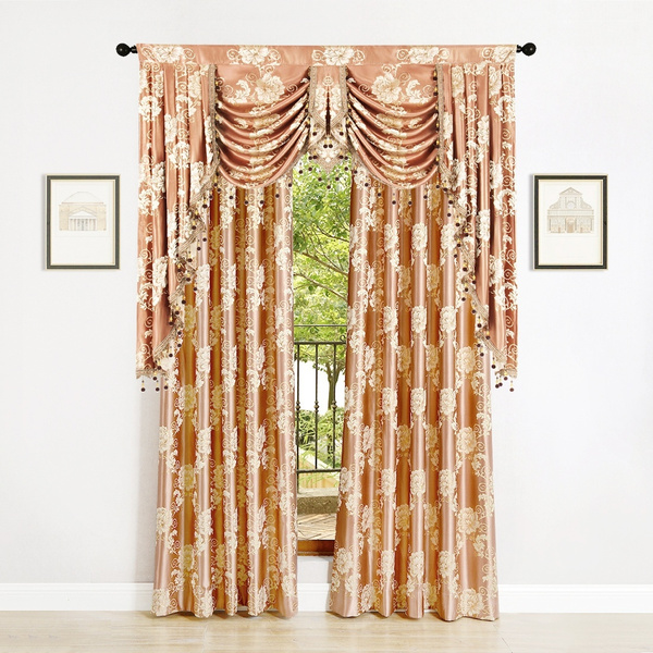 European Golden Jacquard Fl Curtains For Living Room Luxury Window Bedroom Elegant Swag Valance Wish Bedroom Elegant Swag Valance Curtains, Swag Curtains For Living Room