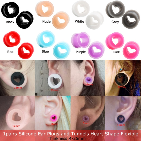 IPINK-20Pcs Heart Soft Flexible Silicone Ear Plugs Double Flared Expander Flesh Tunnels 
