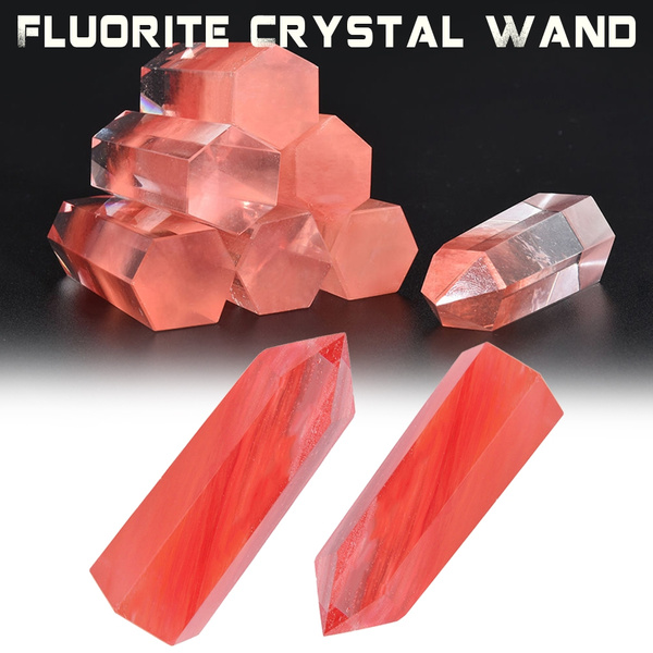 Red Gemstone Natural Hexagonal Healing Fluorite Wand Stone Crystal Quartz 