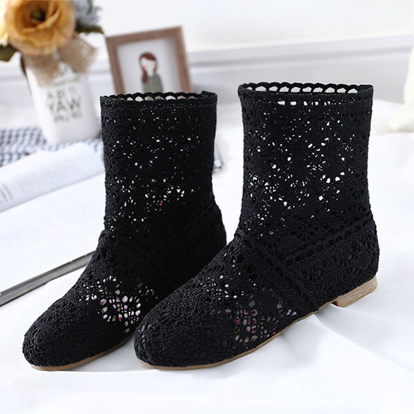 High Quality Breathable Mesh Summer Boots Women Flat Heel Ankle