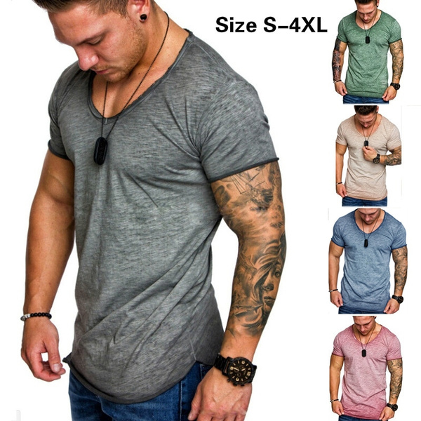 2018 Summer Men’s T Shirts Short Sleeve Casual Cotton Tops Crimping ...