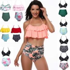 Women's Sexy Two Pieces Swimsuit Criss Cross Padded Floral Print Halter Bikini Set