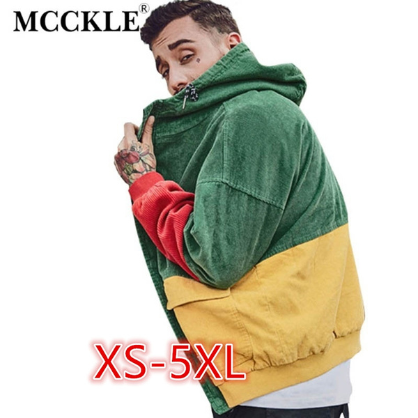 patchwork corduroy hooded jacket