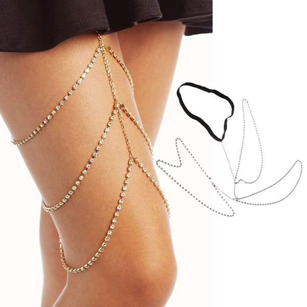 1PC 3 Layers Women Fashion Shiny Rhinestone Body Jewelry Leg Thigh