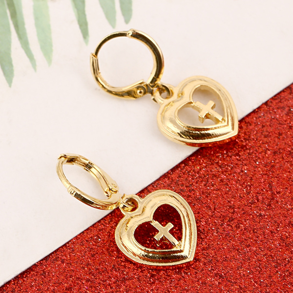 Heart deals cross earrings