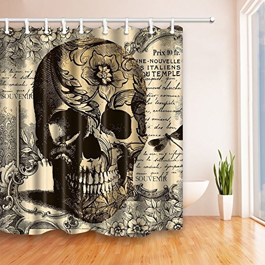 Custom Vintage Suger Skull Shower, Skull Shower Curtain Hooks