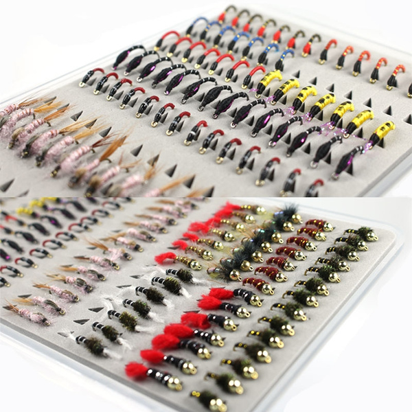 126PCS/Set Promotion Portable Boxed Bead Head Nymph Scud Midge Fly Fishing  Flies for Fly Trout Fishing Lures Baits