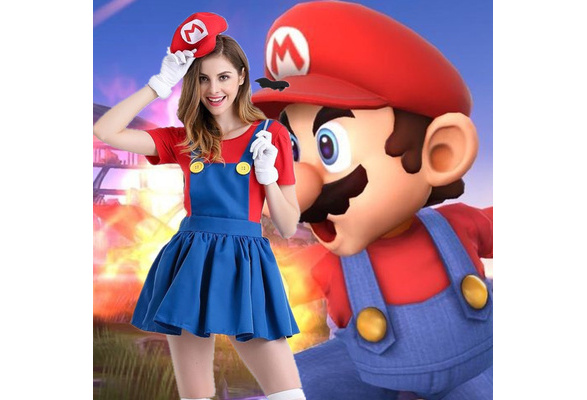 Women's Costume Super Mario Lady's Female Luigi Brothers Cosplay T Shirt  Skirt Moustache Hat Suit Adults Anime Cosplay Halloween